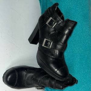Harley Davidson Leather Motorcycle Chunky Heel Ankle Boot Biker Style